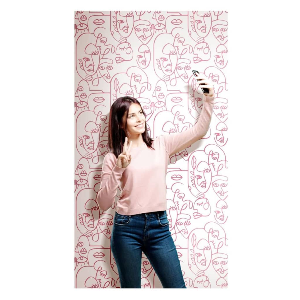North Wall Wallpaper Friends Café Line Art visages blanc et rose