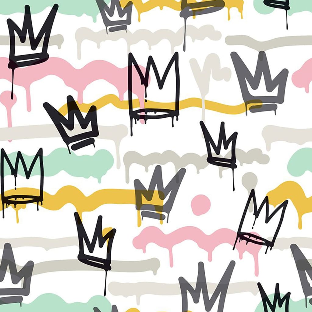 North Wall Wallpaper Friends Coffee Sith Graffity and Crowns Black Blanc