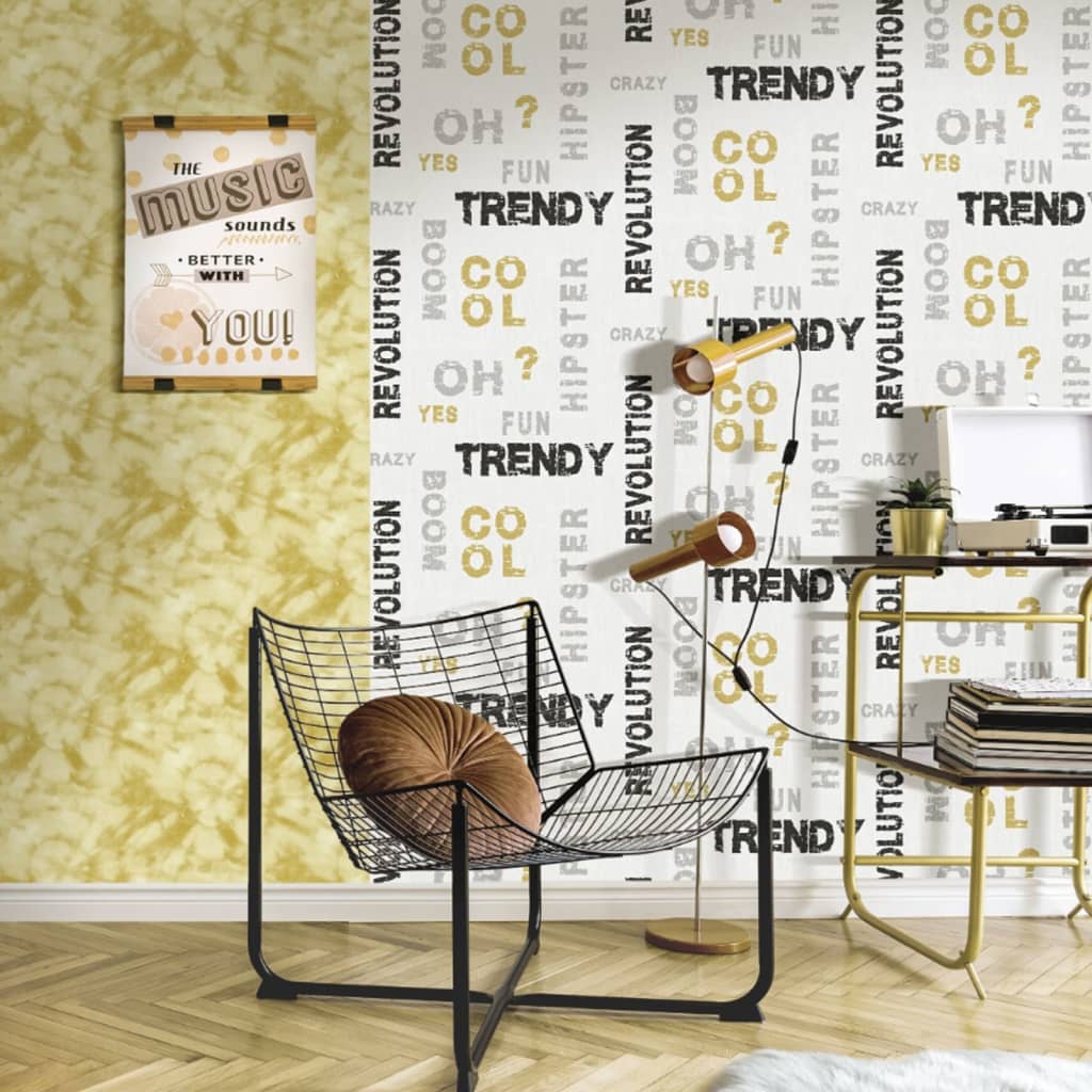 North Wall Wallpaper Friends Café Mots et lettres gris et noir