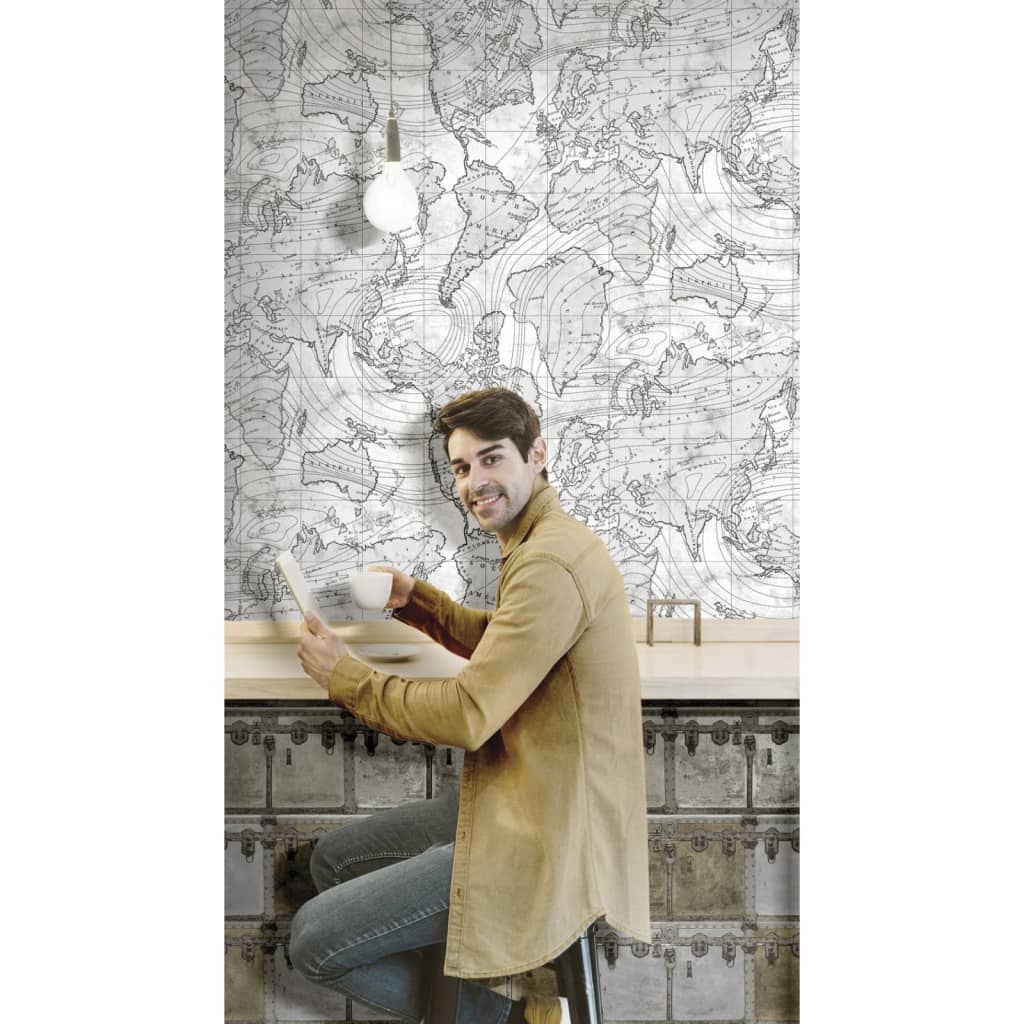 North Wall Wallpaper Friends Boîtes à café et serrures métalliques et gris