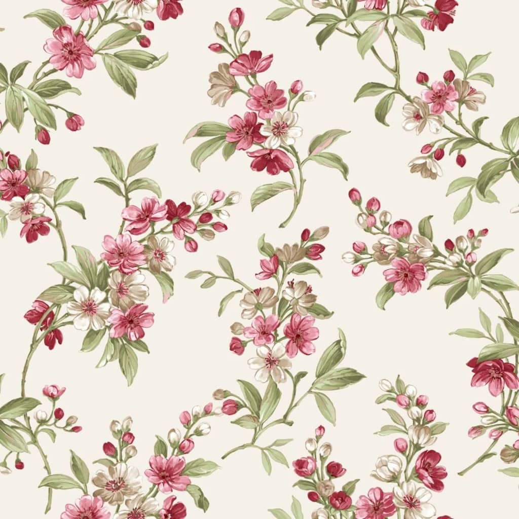 North Wall Noordwand Wallpaper Blooming Garden 6 Flowers Red and Green