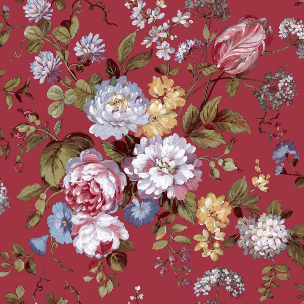 North Wall Noordwand Wallpaper Blooming Garden 6 Flowers Red and Blue