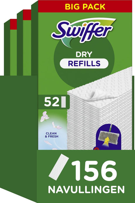 Lingettes nettoyantes pour sols Swiffer - Lingettes sèches nettoyantes pour sols - 3 x 52 = 156 recharges