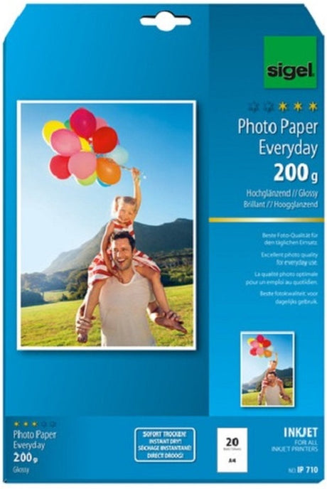 Papier photo jet d'encre Sigel - Everyday Plus - a4 - brillant - 200 grammes - 20 feuilles - si-ip710