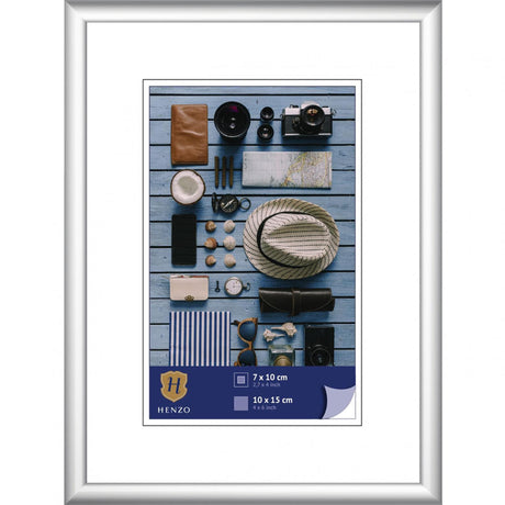 Henzo cadre photo napoli cadre 10x15cm photo avec passe-partout 7x10cm plastique argenté