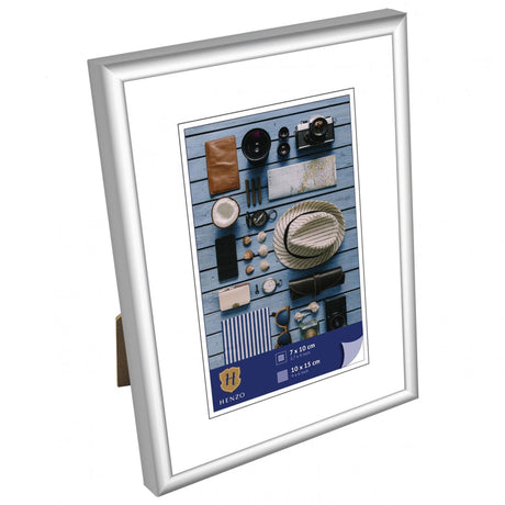 Henzo cadre photo napoli cadre 10x15cm photo avec passe-partout 7x10cm plastique argenté