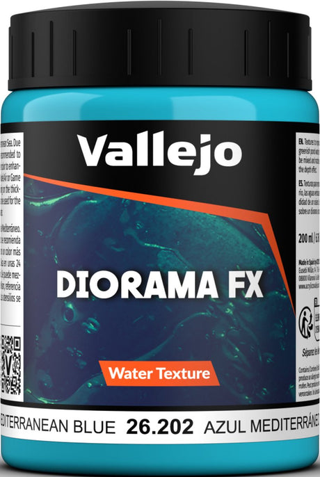 Décoration modélisme Vallejo - 26202 textures d'eau 202 - Bleu Méditerranée - Pot à effets 200ml