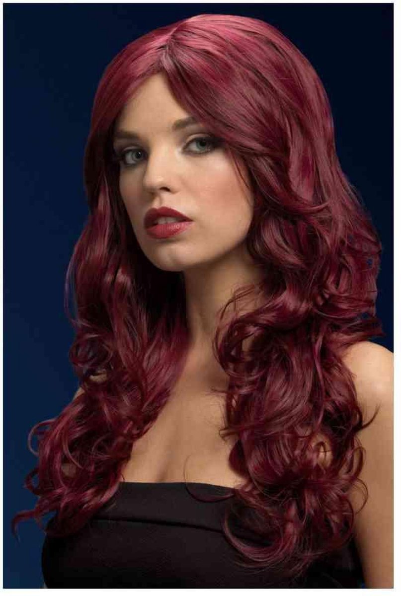 Smiffys perruque vagues de plage rouge cerise, raie sur le côté - perruque de costume pour carnaval