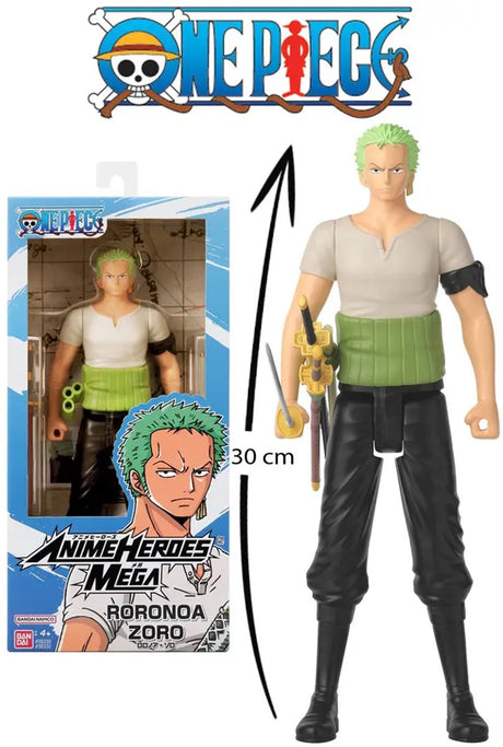 Bandai - anime heros - one piece - anime hero mega figurine zoro 30 cm - grande figurine articulée - figurine manga roronoa zoro - licence officielle one piece - jouets pour enfants 4+ - 38332