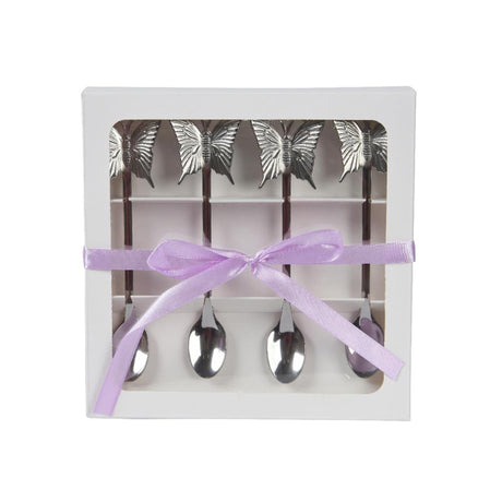 Ensemble de cuillères à café papillon Decoris, 4 pièces en acier inoxydable