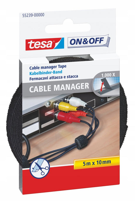 Tesa on off 55239-00-00 Attache-câble Velcro pour regrouper la partie auto-agrippante (L x l) 5000 mm x 10 mm noir 1 pièce (