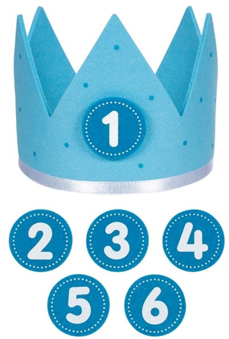 Couronne d'anniversaire Goki bleue l59,5cm, avec chiffres interchangeables 1-6, feutre, 1+