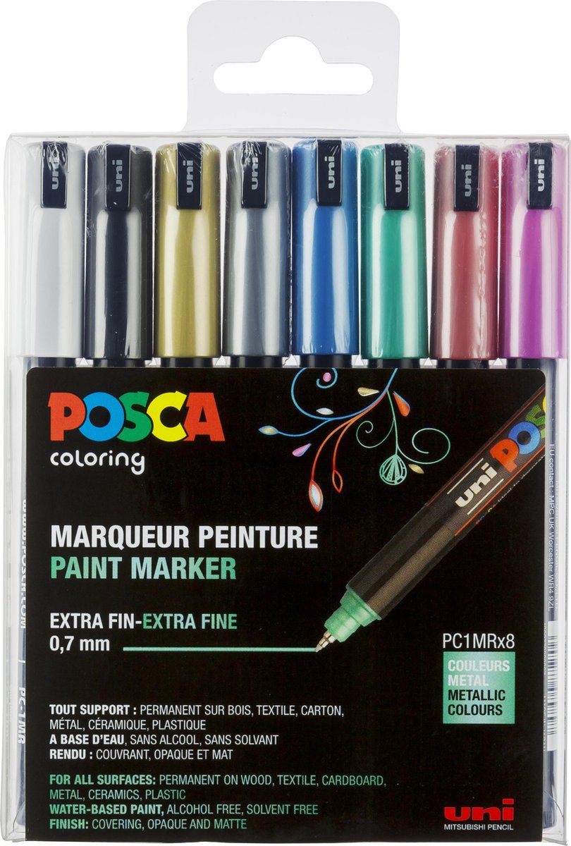 Posca uni marqueurs couleurs métallisées pc1mr trait 0,7 mm