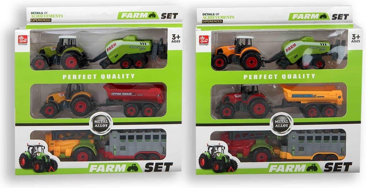Ensemble de tracteur Jonotoys 6 pièces avec 2 tracteurs et 4 remorques
