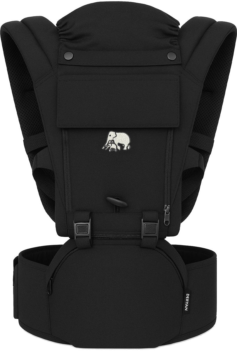Deryan pack ergonomische draagzak - babydrager + opbergvakjes - zwart