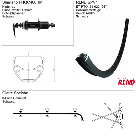 Roland achterwiel spv1 28 21-622 32g qr fhqc400hm zw zw