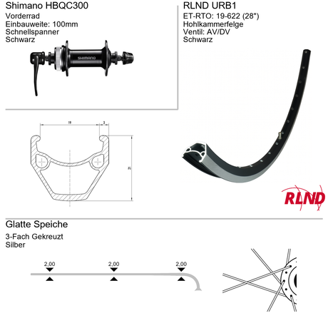 Roland voorwiel 19-622 28 zwart schijfrem centerlock qr urb1 shimano hb-qc300