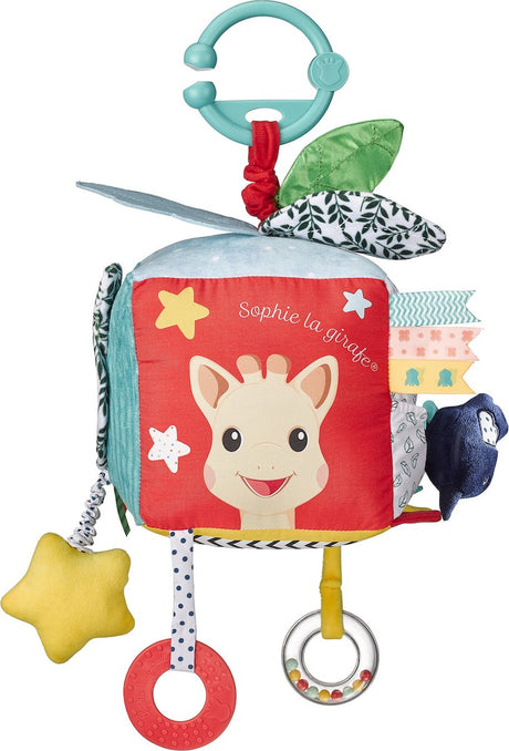 Cube d'activités Sophie la girafe - mobile parc - jouet bébé - avec anneau de suspension - à partir de 0 mois - 15x15x15 cm - multicolore