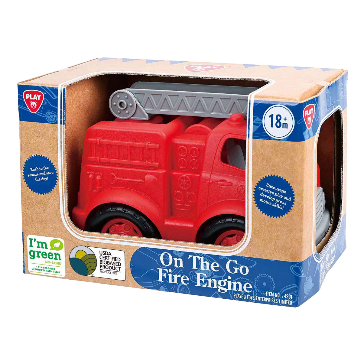 Camion de pompier biosourcé Playgo rouge - 28cm