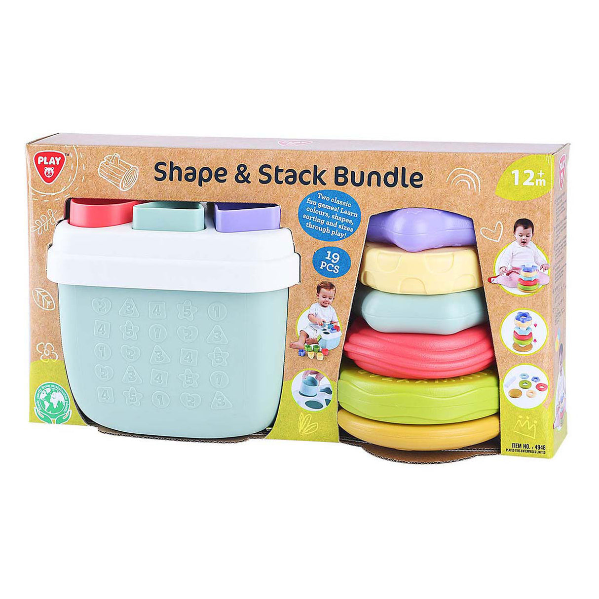 Trieur de formes et pile de jouets biosourcés Playgo - 19 pcs.