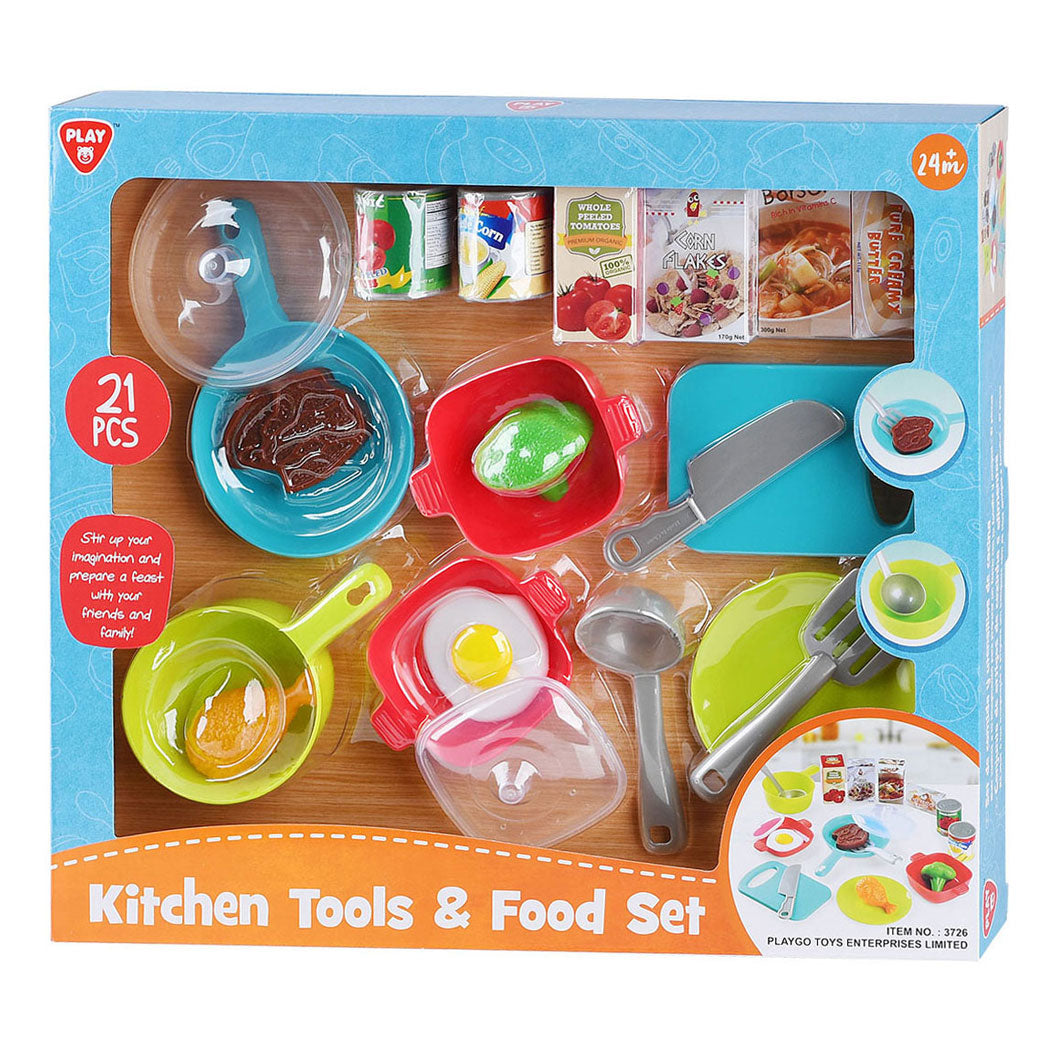 Accessoires de cuisine et ensemble de nourriture pour jouer, 21 pièces.