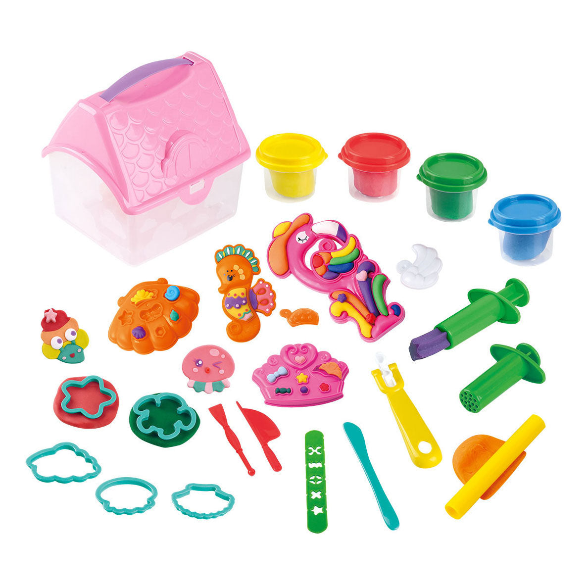 Playgo monde fantastique en argile dans une boîte de rangement - 4 pots en argile