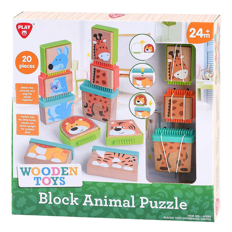 Playgo Play puzzle en blocs de bois animaux, 20 pièces.