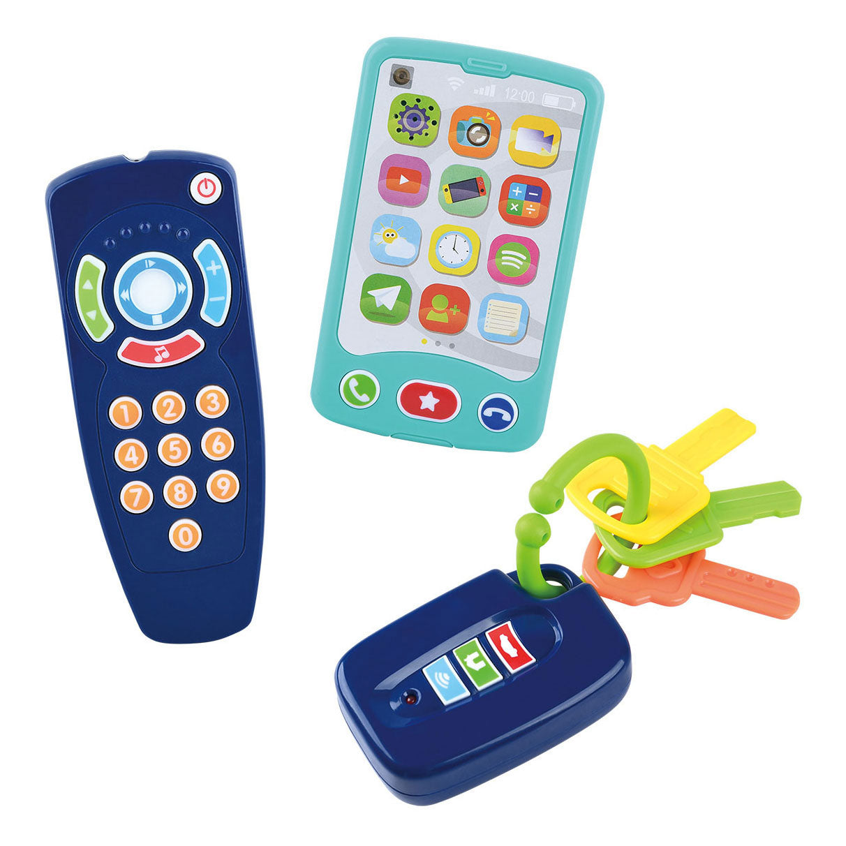 Play baby toys key, remote control and telephone, 3dlg.