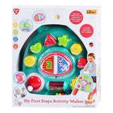 Déambulateur d'activité Playgo en plastique avec panneaux éducatifs.