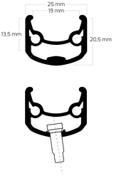 Ryde Rim Andra 30 28 622 x 19C Aluminium 36 Loch 14g schwarz geschärft