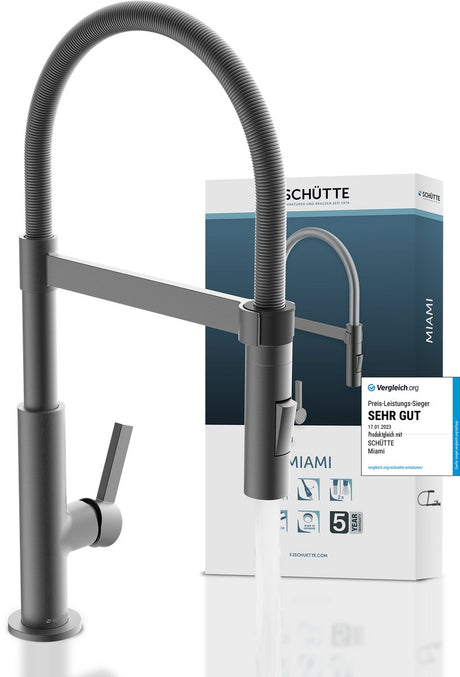 Robinet de cuisine Schütte miami design - mitigeur - avec ressort en spirale - graphite mat