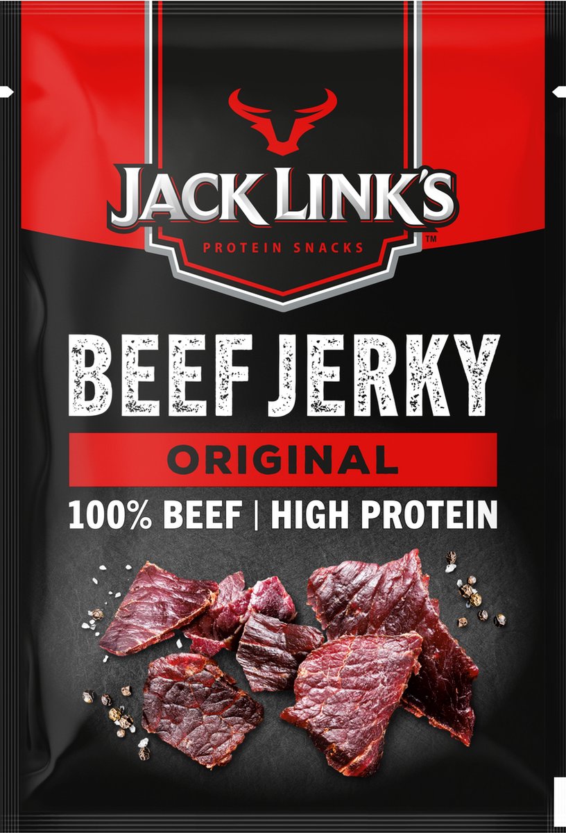 Jack Link's Original Beef Jerky - riche en protéines - 100 % bœuf - riche en protéines - collation protéinée idéale - pour entre les deux, en déplacement ou pour faire de l'exercice - 12x25g
