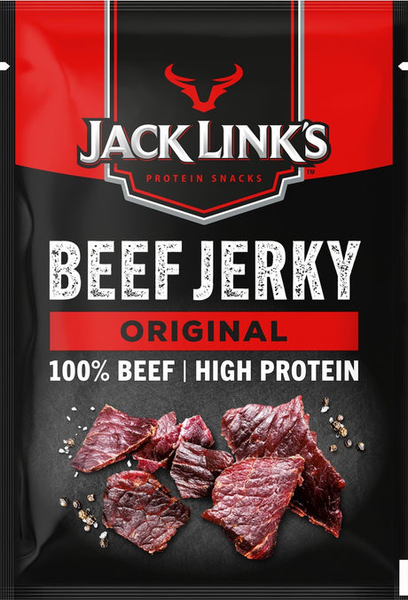 Jack Link's Original Beef Jerky - riche en protéines - 100 % bœuf - riche en protéines - collation protéinée idéale - pour entre les deux, en déplacement ou pour faire de l'exercice - 12x25g