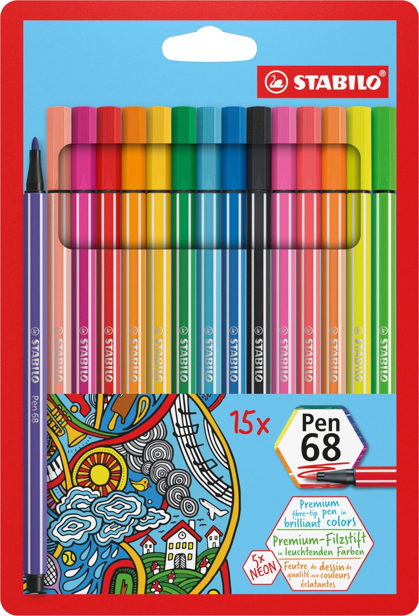 Stabilo pen 68 - feutre - lot de 15 pièces