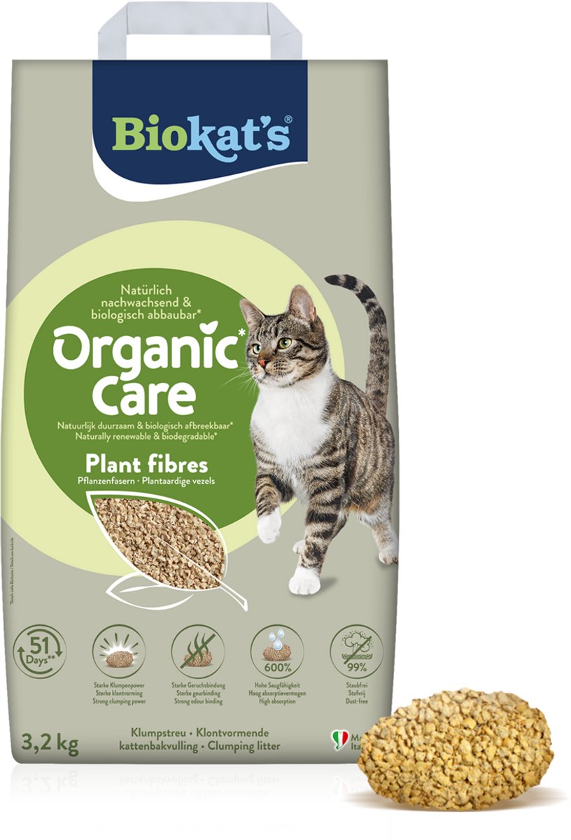 Fibres végétales de soin bio Biokat's - 3,2 kg - litière pour chat - agglomérante - sans odeur