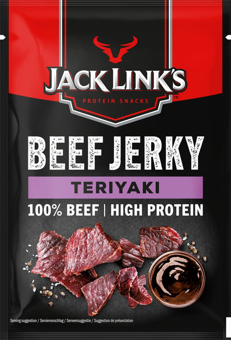 Jack Link's Teriyaki Beef Jerky - riche en protéines - 100 % bœuf - riche en protéines - collation protéinée idéale - pour entre les deux, sur la route ou avant l'exercice - 12x25g