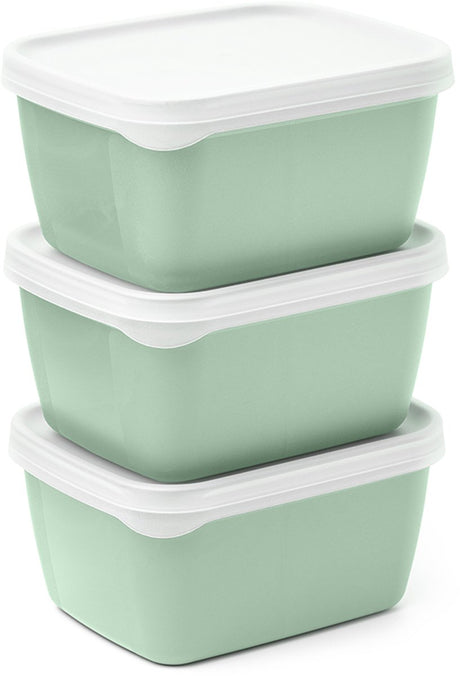 Amuse optifridge bio food containers - 3x900ml - récipients de conservation en bioplastique avec couvercle - boîtes de rangement empilables - récipients de préparation de repas - récipient alimentaire sans BPA - vert - 122x153x120mm