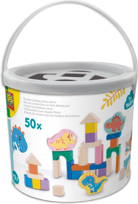 Six blocs de construction en bois dinosaures, 50 pcs.