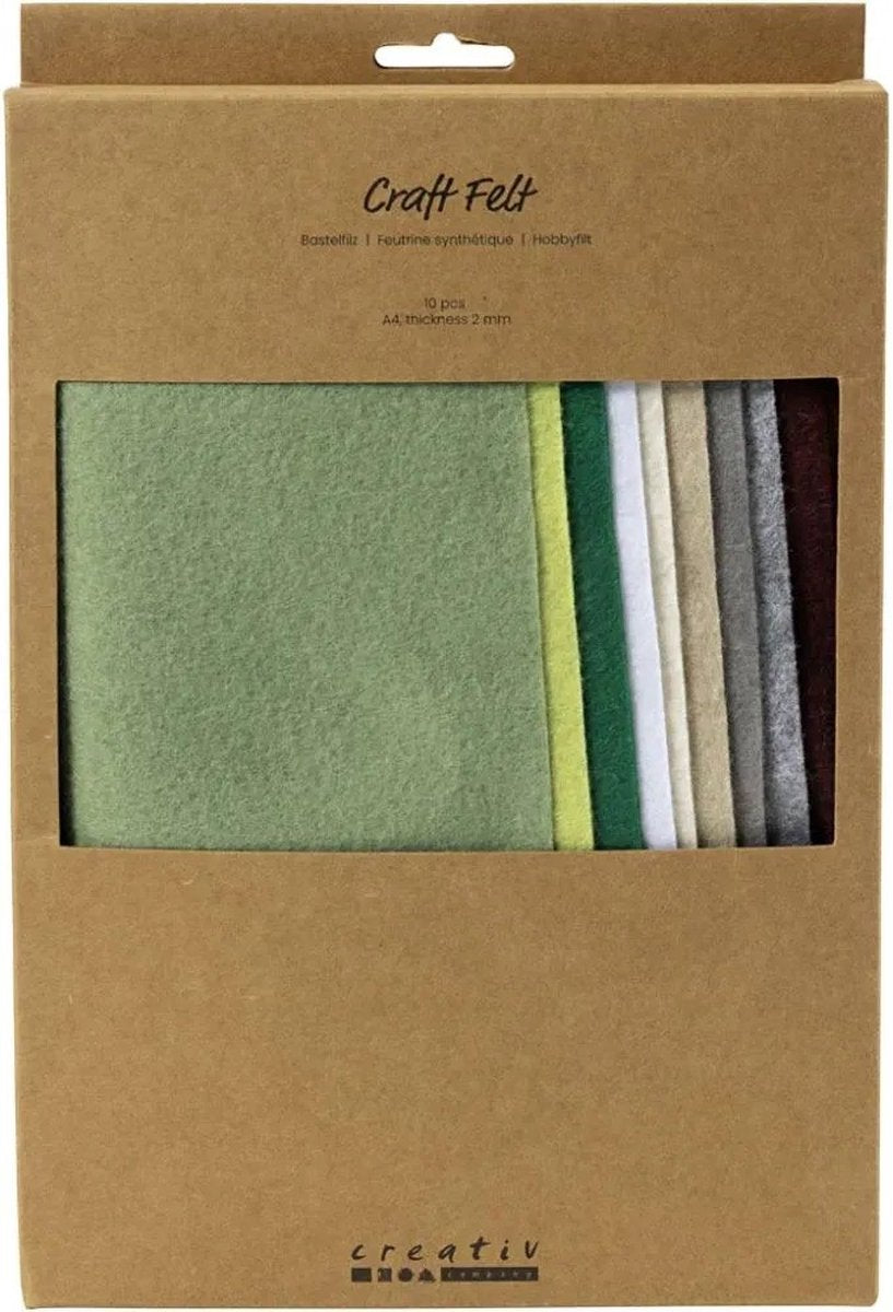 Creativ company feutre de loisir, a4, feuille 210x297 mm, épaisseur 2 mm, naturel, 10 pièces 1 boîte