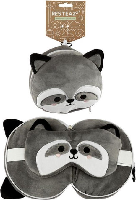 Relaxeazzz masque de sommeil oreiller de voyage rond en peluche raton laveur