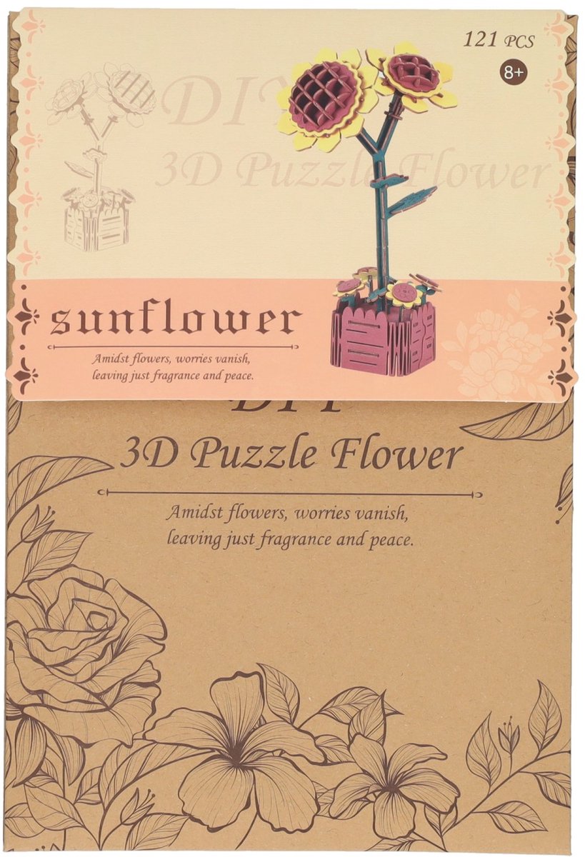 Kit de construction 3D en bois Tournesols - 121 pièces.