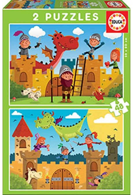 Educa - puzzle - 2 x 48 pièces - le château du dragon