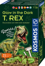 Kosmos brille dans le noir en train de manger un t-rex