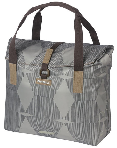 Basil Elegance Fietshopper, animal vert, repliement de retenue à l'eau, sangle à main en polaire, 20-26L, taupe