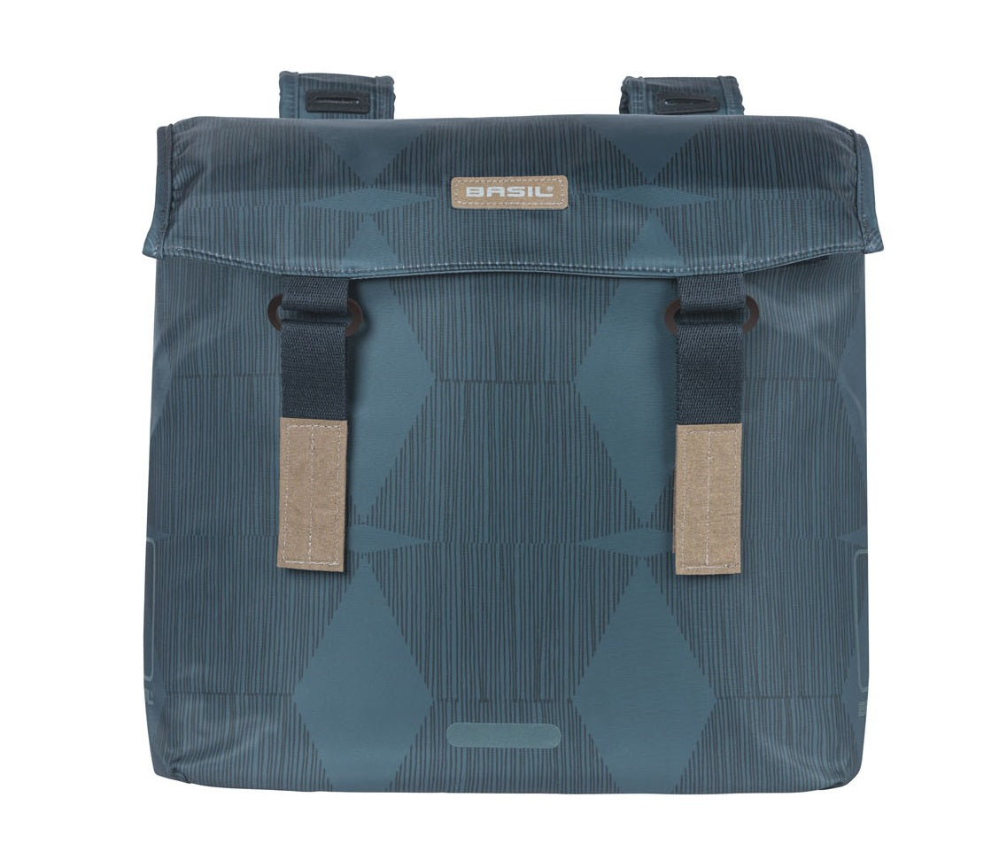 Basil Elegance Double Bicycle Sac, bleu, animal de compagnie recyclé, alimentaire, fermeture de conservation de l'eau, pont universel, 40-49L