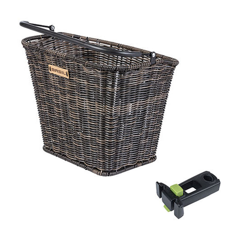 Basil Bremen Rattan KF Bicycle basket in front including KF Ahead-Stemtrolder Bruin