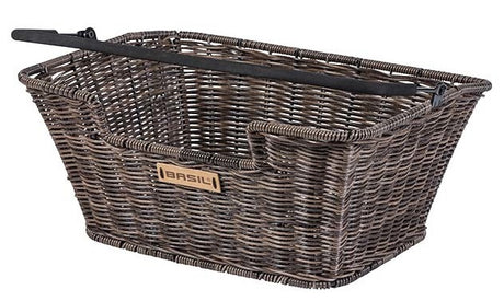 Basil Capri Rattan bicycle basket on the back of brown