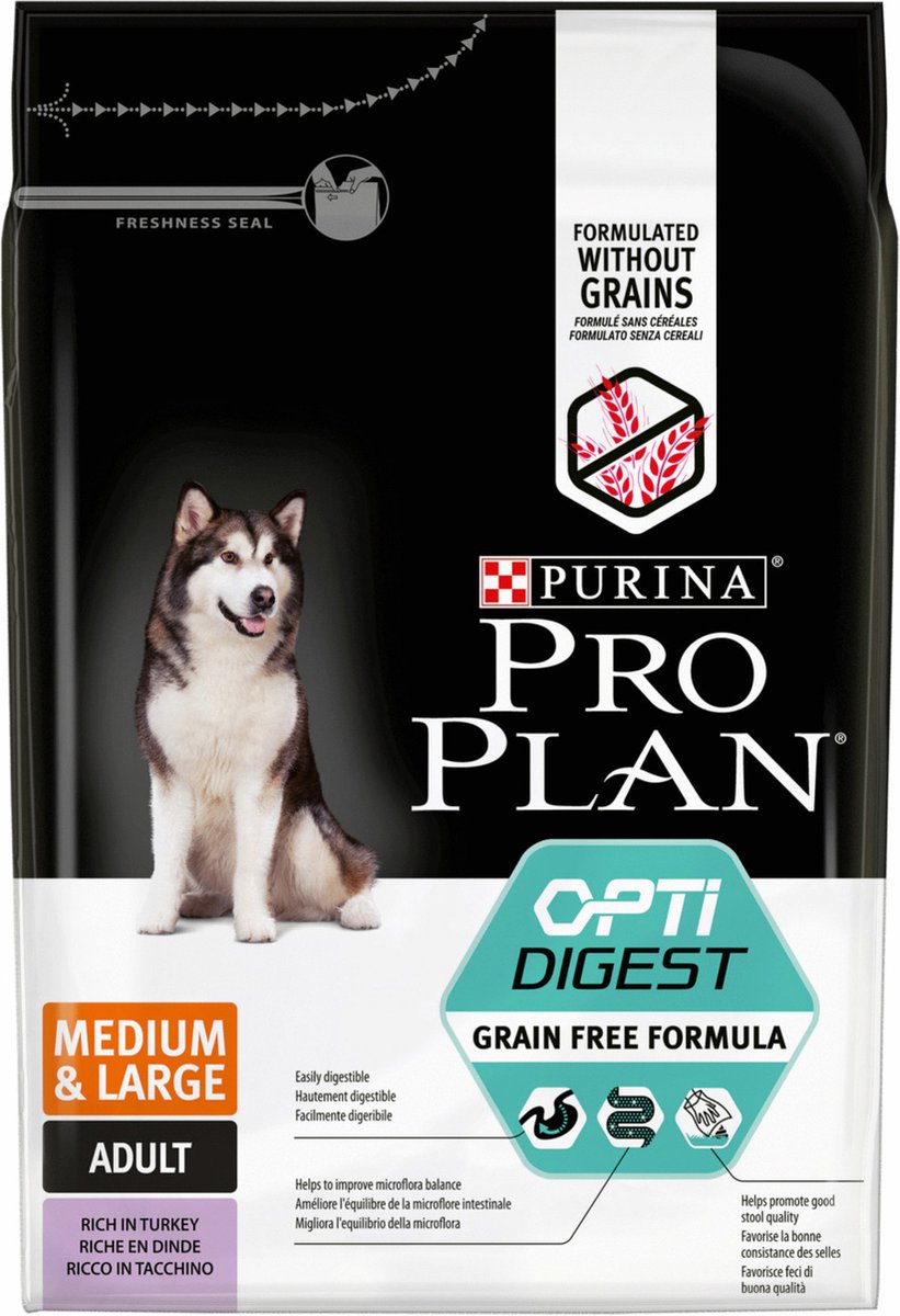 Pro plan nourriture sèche pour chien adulte de taille moyenne et grande sans céréales - dinde - 2,5 kg