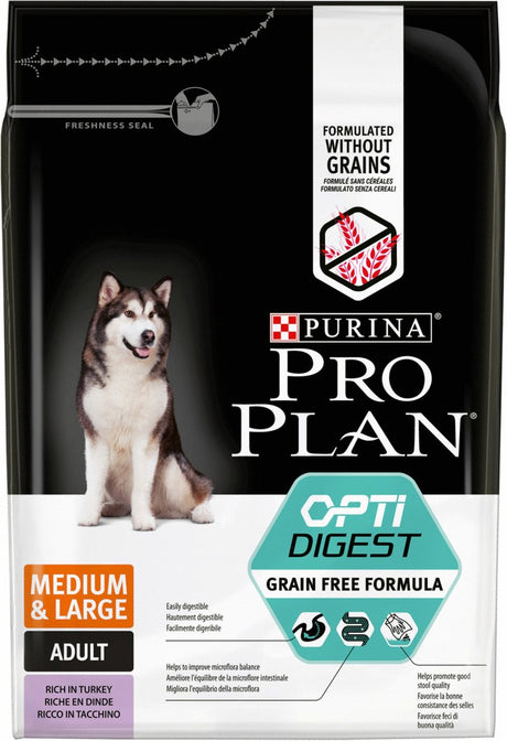 Pro plan nourriture sèche pour chien adulte de taille moyenne et grande sans céréales - dinde - 2,5 kg