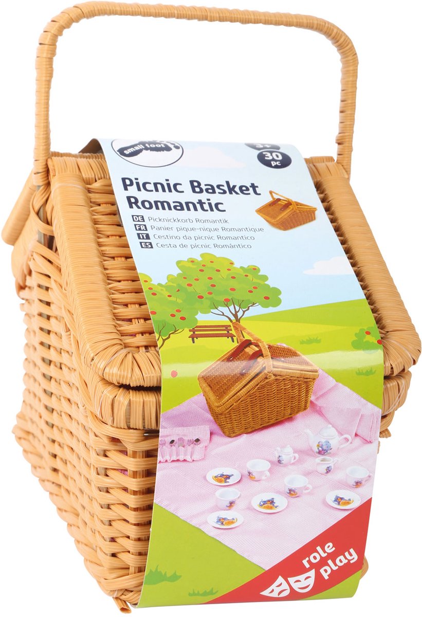 Small foot - panier pique-nique en bois avec vaisselle romantique, 30 pièces.
